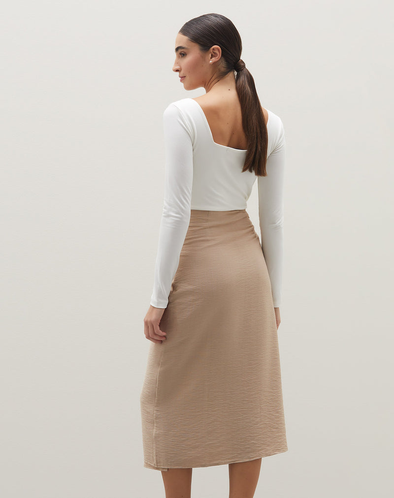 Saia Midi Pareô de Viscose - Bege
