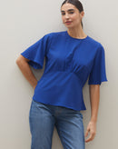 Blusa Manga Curta Recorte Costas - Azul