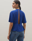 Blusa Manga Curta Recorte Costas - Azul