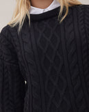 Suéter Manga Longa de Tricot Trançado - Preto