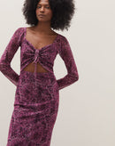 Vestido Manga Longa Tule Estampado - Watercolor Orchid