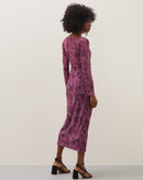 Vestido Manga Longa Tule Estampado - Watercolor Orchid