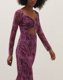 Vestido Manga Longa Tule Estampado - Watercolor Orchid