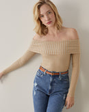 Blusa Ombro a Ombro de Tricot - Bege