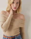 Blusa Ombro a Ombro de Tricot - Bege