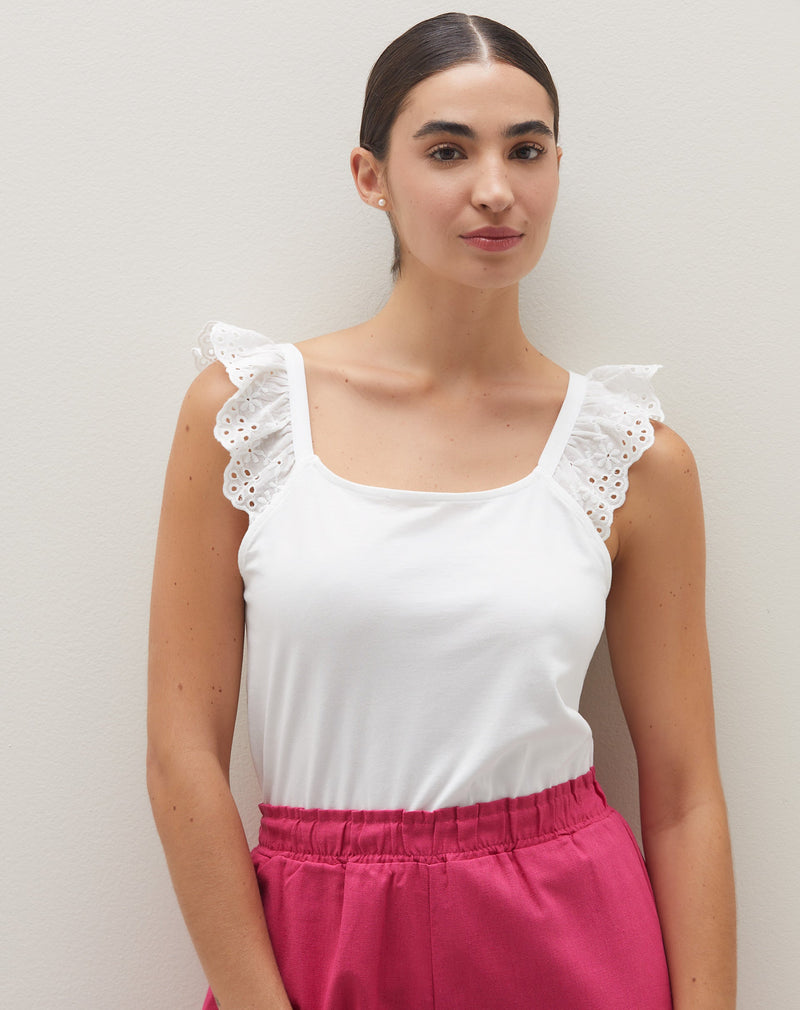 Regata com Detalhe de Babado na Alça  - Branco