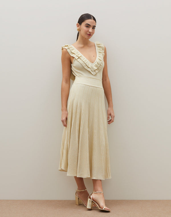 Saia Midi de Tricot com Lurex - Off-white