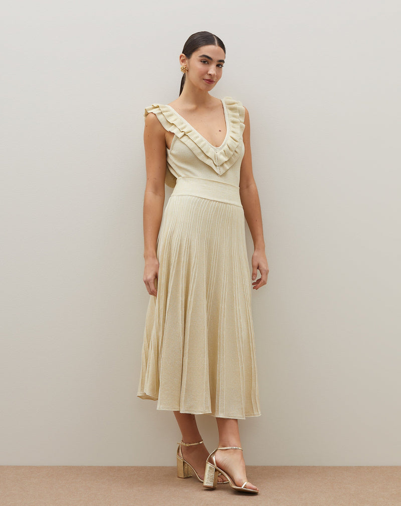 Saia Midi de Tricot com Lurex - Off-white