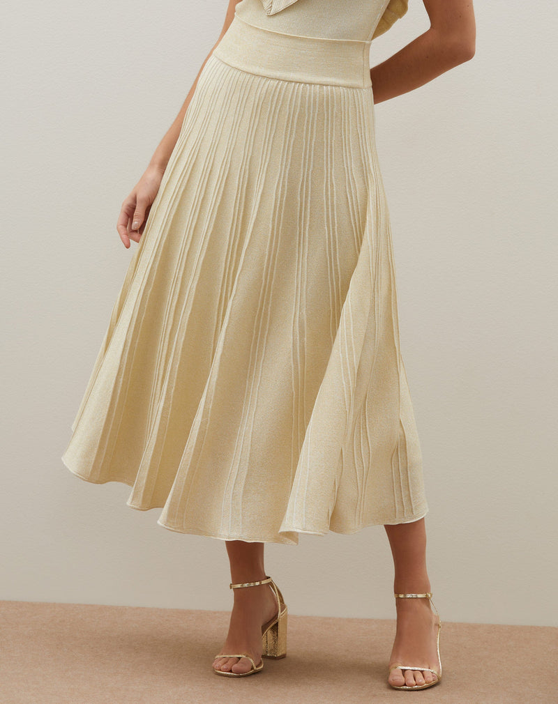 Saia Midi de Tricot com Lurex - Off-white