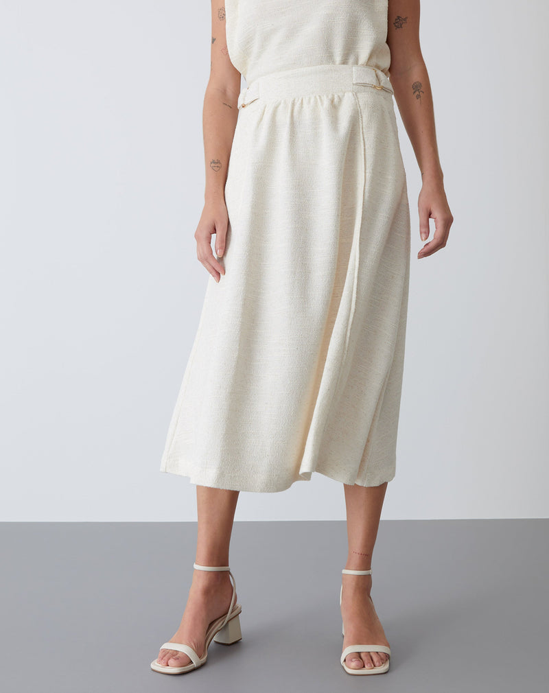 Saia Midi de Malha Detalhe no Cós  - Cru