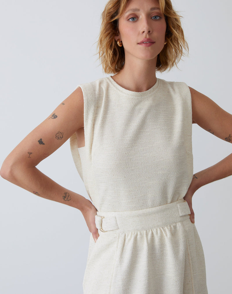 Saia Midi de Malha Detalhe no Cós  - Cru