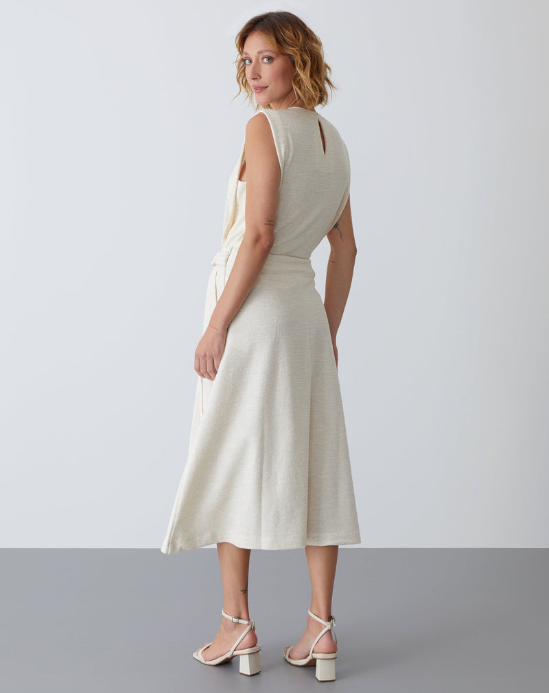 Saia Midi de Malha Detalhe no Cós  - Cru