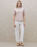 Camiseta Gola Alta Barra Larga de Malha - Bege