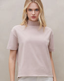 Camiseta Gola Alta Barra Larga de Malha - Bege