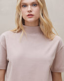 Camiseta Gola Alta Barra Larga de Malha - Bege