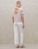 Camiseta Gola Alta Barra Larga de Malha - Bege