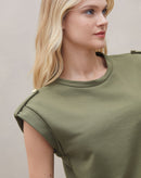 Blusa de Malha com Martingale no Ombro - Verde Militar