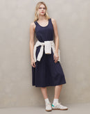 Vestido de Malha com Decote U - Azul Marinho