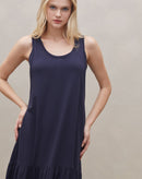 Vestido de Malha com Decote U - Azul Marinho