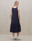 Vestido de Malha com Decote U - Azul Marinho