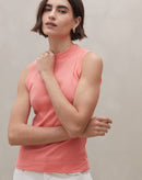 Regata de Malha Canelada com Gola Alta - Coral