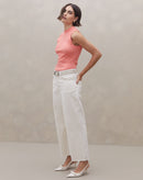 Regata de Malha Canelada com Gola Alta - Coral