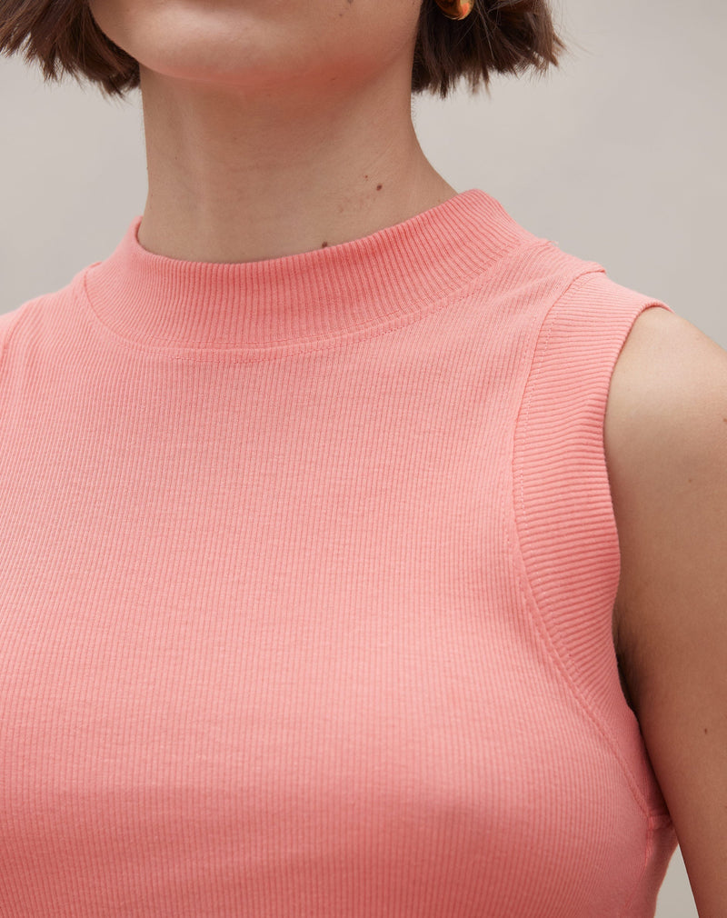 Regata de Malha Canelada com Gola Alta - Coral