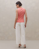 Regata de Malha Canelada com Gola Alta - Coral