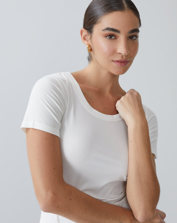 Camiseta Decote Redondo Canelada  - Off-white