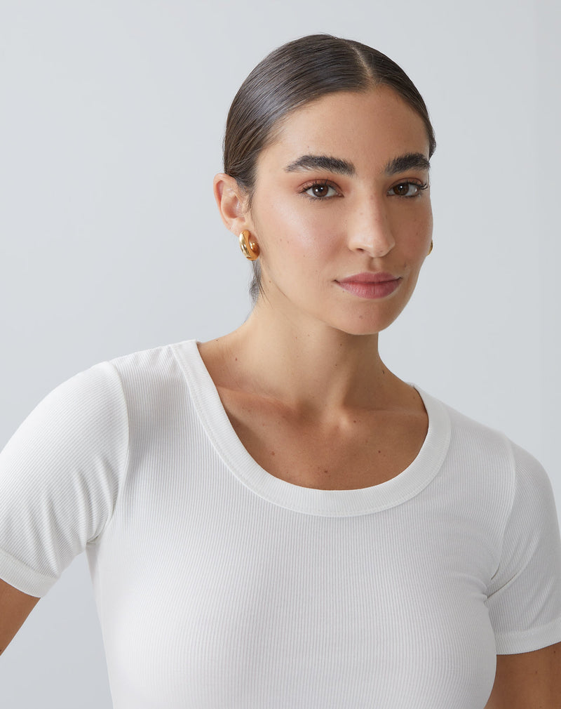 Camiseta Decote Redondo Canelada  - Off-white