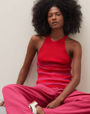 Regata Halter Neck de Tricot - Rosa e Vermelho