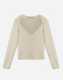 Blusa Decote V de Tricot Manga Longa - Bege