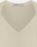 Blusa Decote V de Tricot Manga Longa - Bege