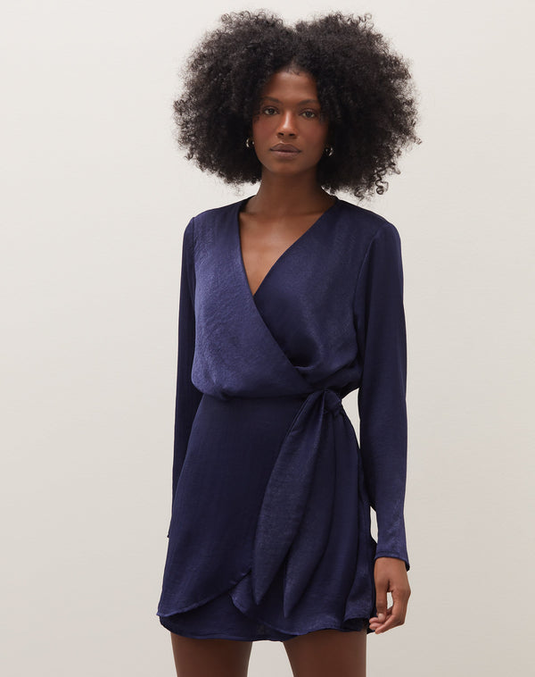 Vestido Curto Transpassado Decote V - Azul