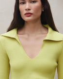 Blusa Manga Longa Gola Polo de Tricot - Verde Claro