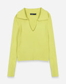 Blusa Manga Longa Gola Polo de Tricot - Verde Claro