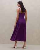 Vestido Midi de Alça com Saia Franzida - Roxo