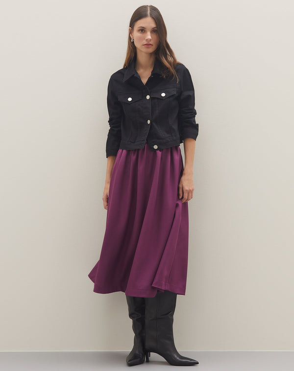 Saia Midi Franzida com Cós Elástico - Roxo