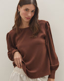 Blusa Manga Longa Bufante  - Marrom