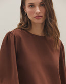 Blusa Manga Longa Bufante  - Marrom