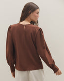 Blusa Manga Longa Bufante  - Marrom