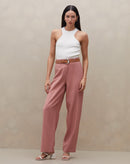 Calça Reta sem Cós de Alfaiataria - Rosa Medio