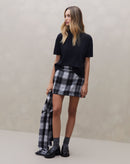 Mini Saia com Recortes Alfaiataria Xadrez - Preto