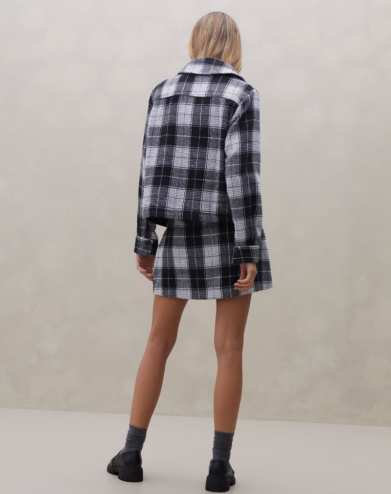 Mini Saia com Recortes Alfaiataria Xadrez - Preto