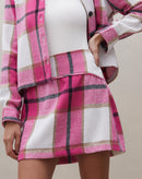 Mini Saia com Recortes Alfaiataria Xadrez - Rosa