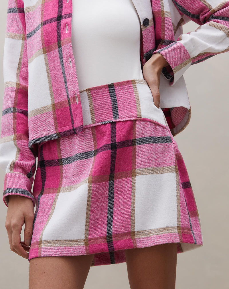Mini Saia com Recortes Alfaiataria Xadrez - Rosa