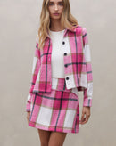 Mini Saia com Recortes Alfaiataria Xadrez - Rosa