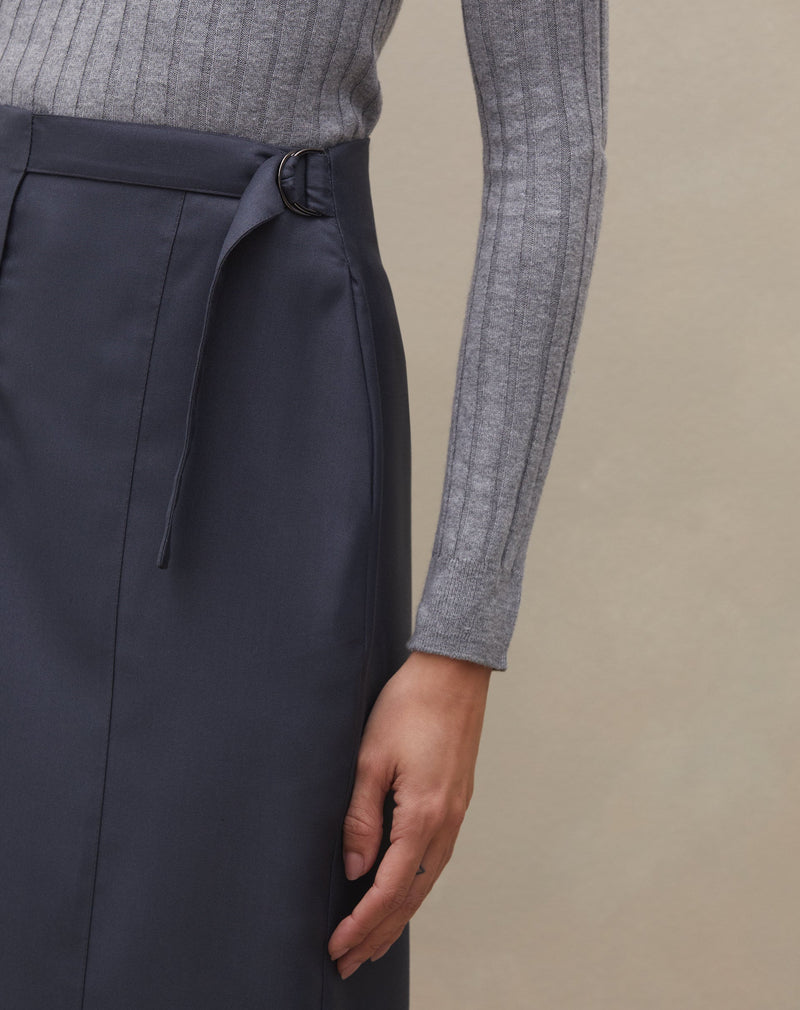 Saia Midi com Faixa Regulável Alfaiataria - Cinza Escuro