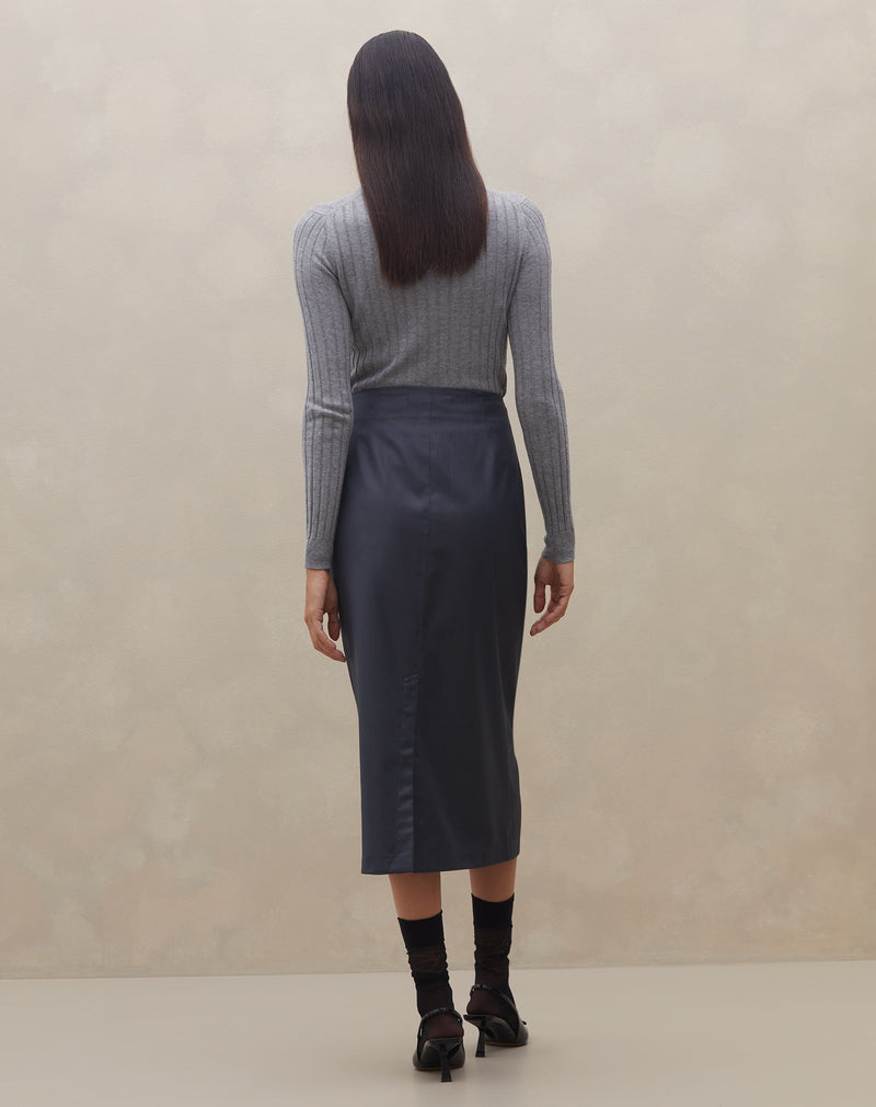 Saia Midi com Faixa Regulável Alfaiataria - Cinza Escuro