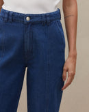 Calça Reta com Recorte Jeans - Azul Claro